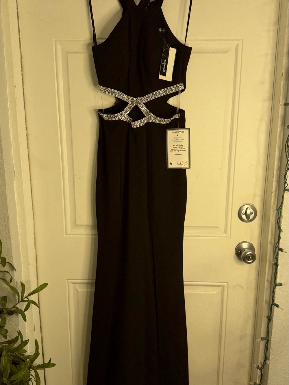 Macy's‎ Black Maxi Dress with Rhinestone Cutout Waist